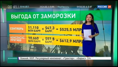 Телеканал &quot;Россия 24&quot; от 12.10.2016 г. - Виктор Хайков прокомментировал возможные изменения цены на нефть при условии реализации &quot;заморозки&quot; добычи